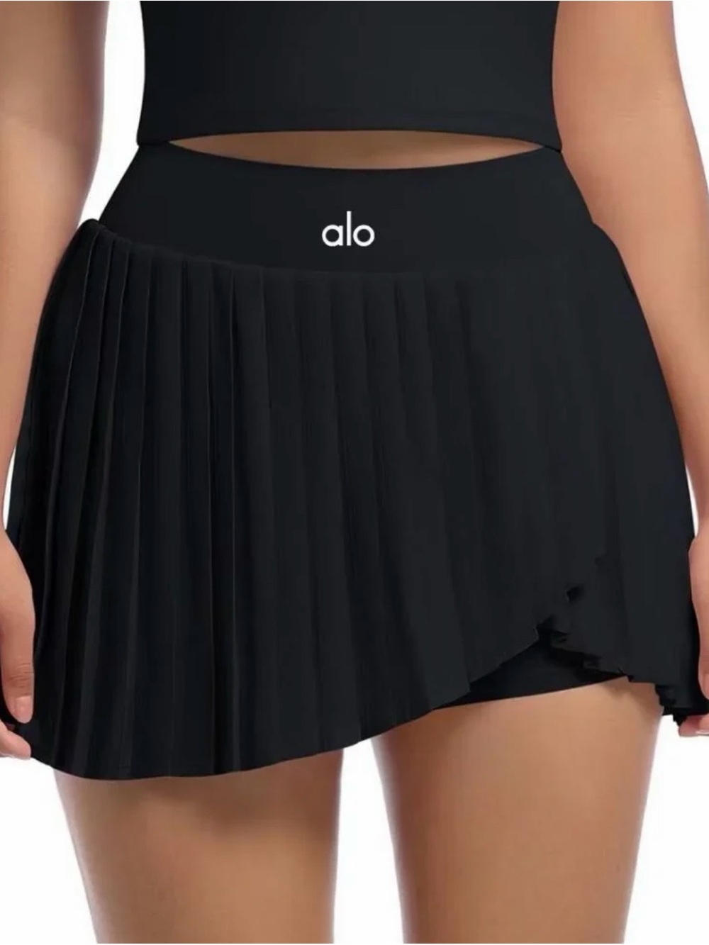 ALO Yoga Black Asymmetrical Pleated Skort